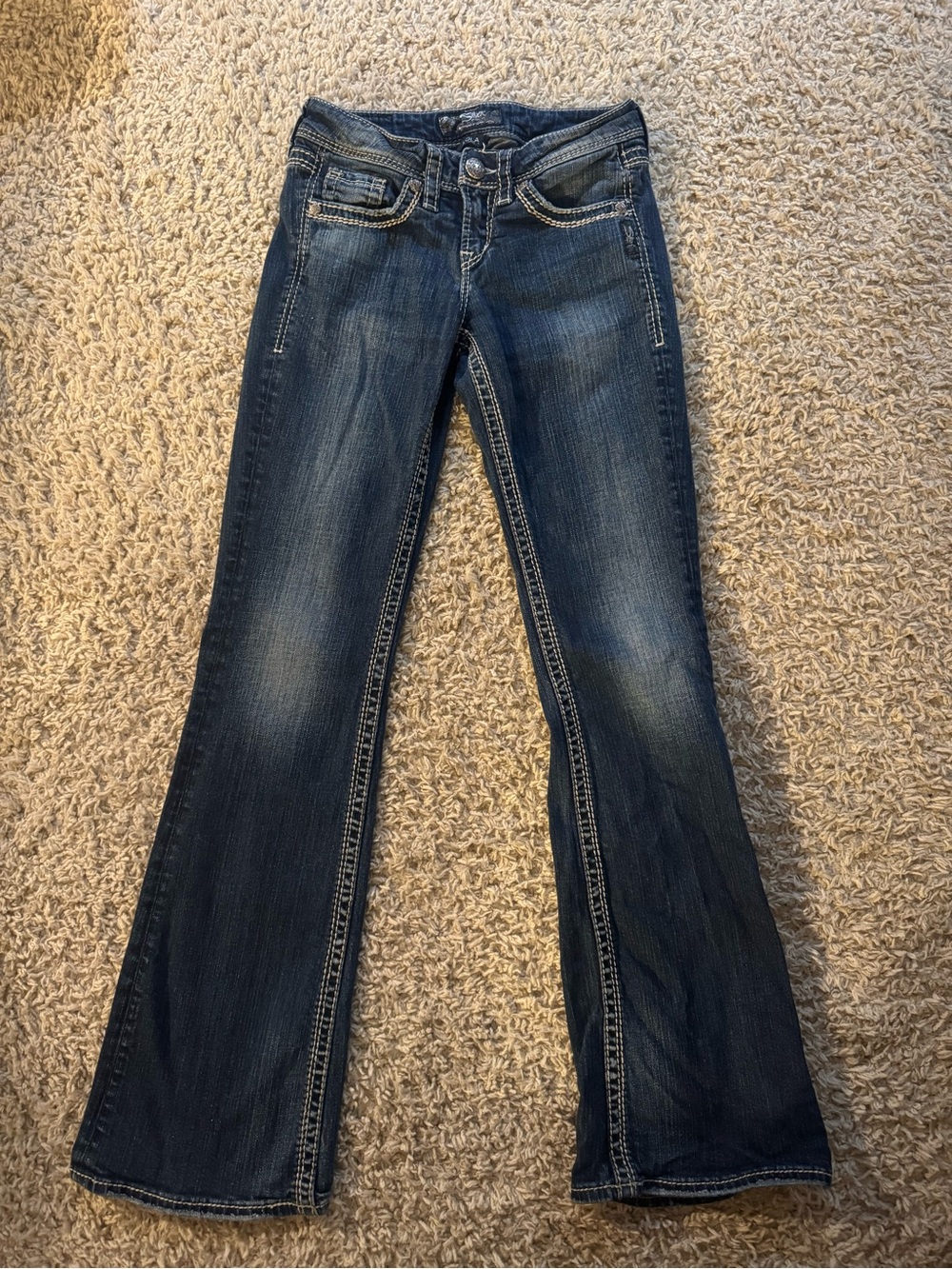 Silver Jeans Women's Dark Blue Flare Jeans with Contrast Stitching